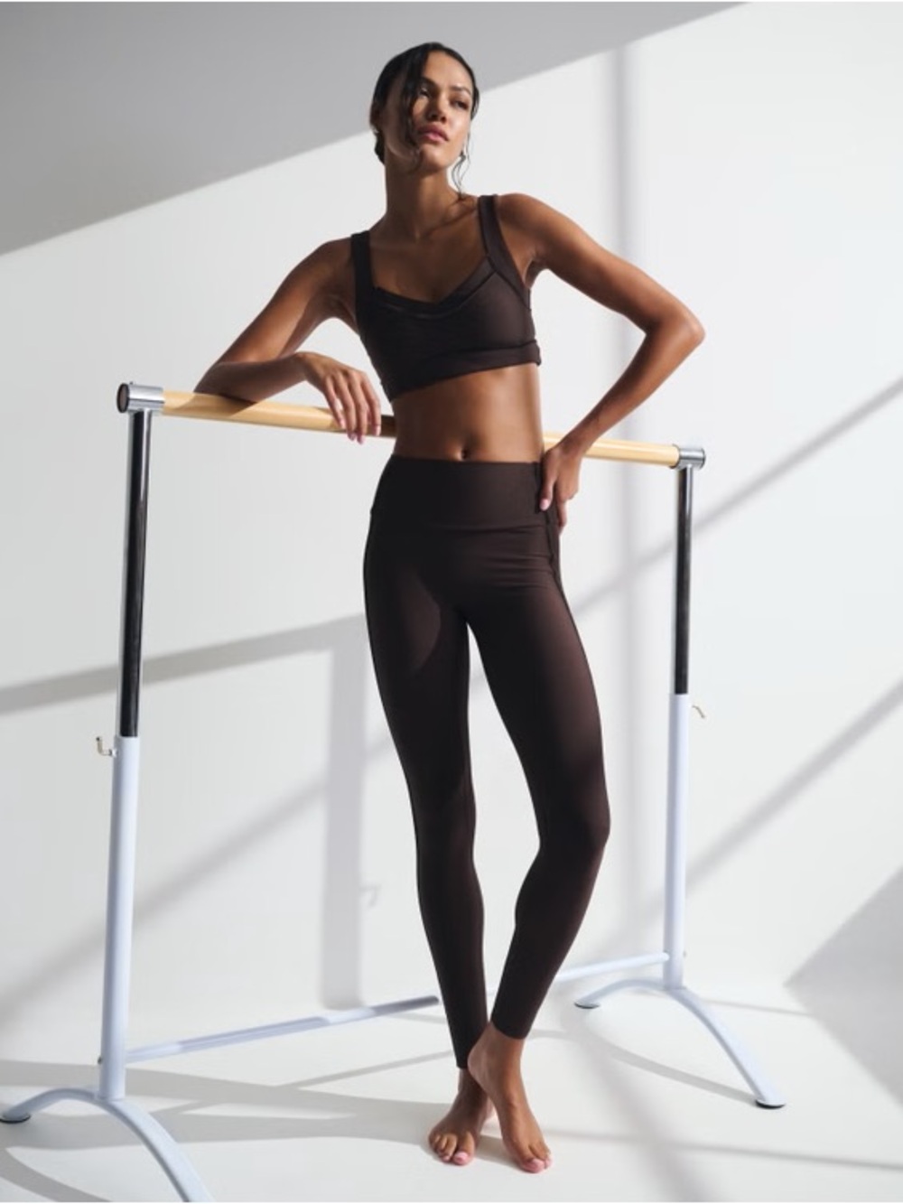YPB sculptLUX 7/8-Length Legging - Coffee with velvet stripe